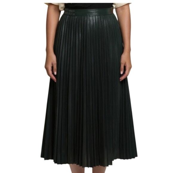 Gracia Faux Leather Pleated Midi Skirt Size Small Hunter Green NWT - Picture 2 of 6